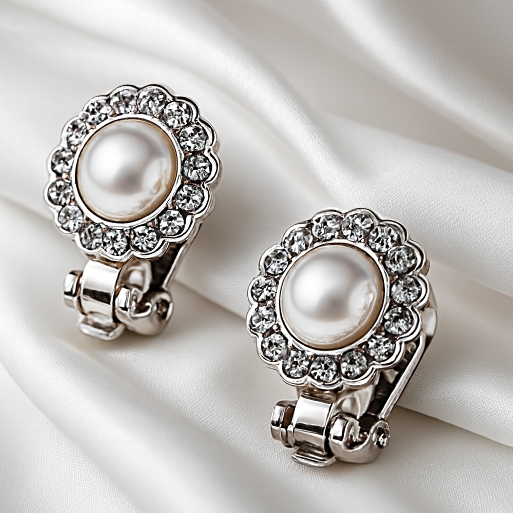 Women's Silver Faux Pearl Clip on Earrings - Dazzling Women's Fashion Jewelry